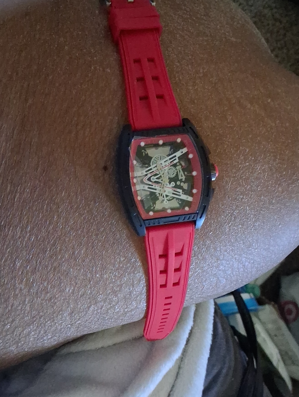 Red Silicone Strap Mechanical-Style Watch